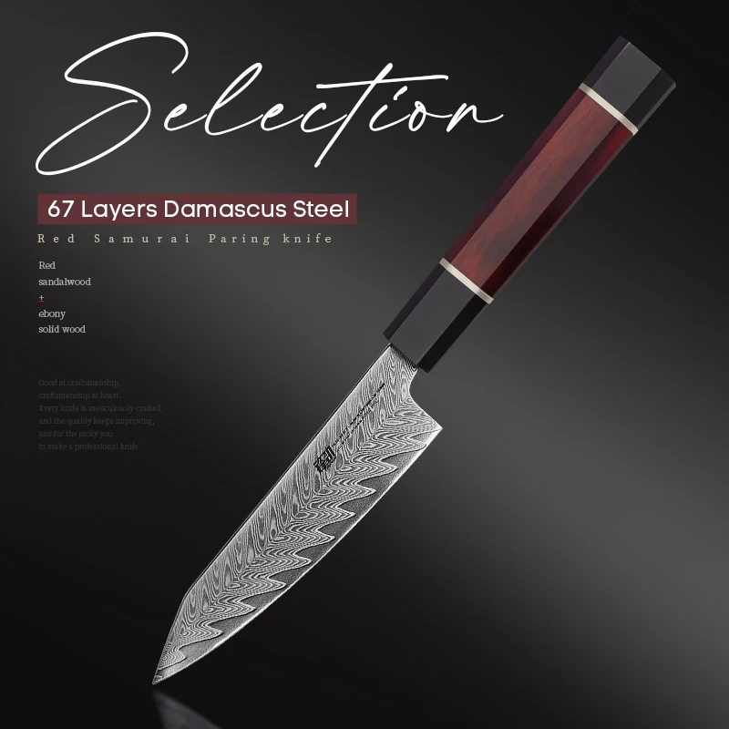 FINDKING Knife Red Samurai Series 5 inch Utility Knife AUS-10 67 Layers Damascus Steel Paring KnifeDaily Kitchen Cut Usage Fruit Knife