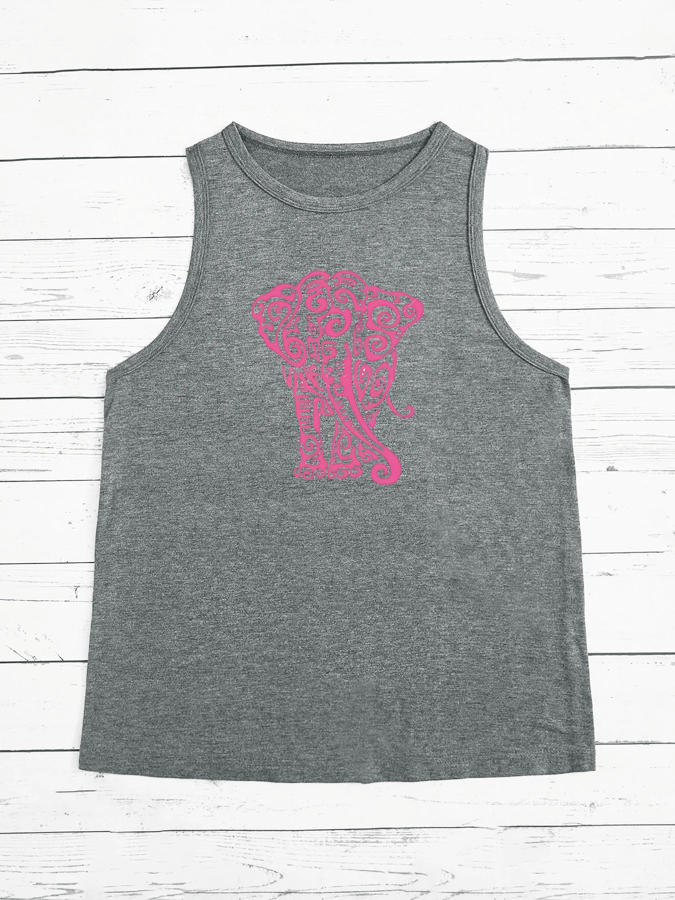 Pink Animal Lephant Love Printed Sports Fashion Women's Tank Top Loose O Neck Sleeveless Casual Tank Top For Clothing image 3