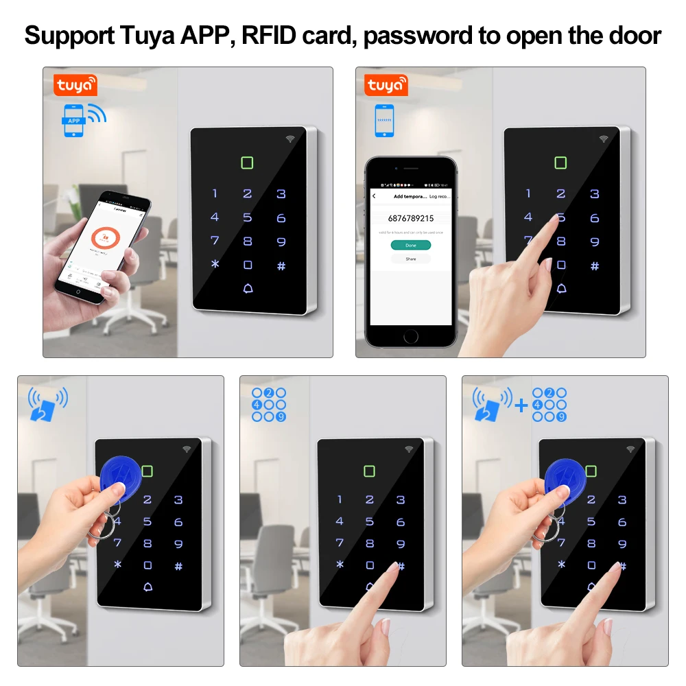 WiFi Tuya APP Access Control Keypad Waterproof RFID Keyboard Controller Reader Touch Backlight Door Opener WG26 Output Alarm