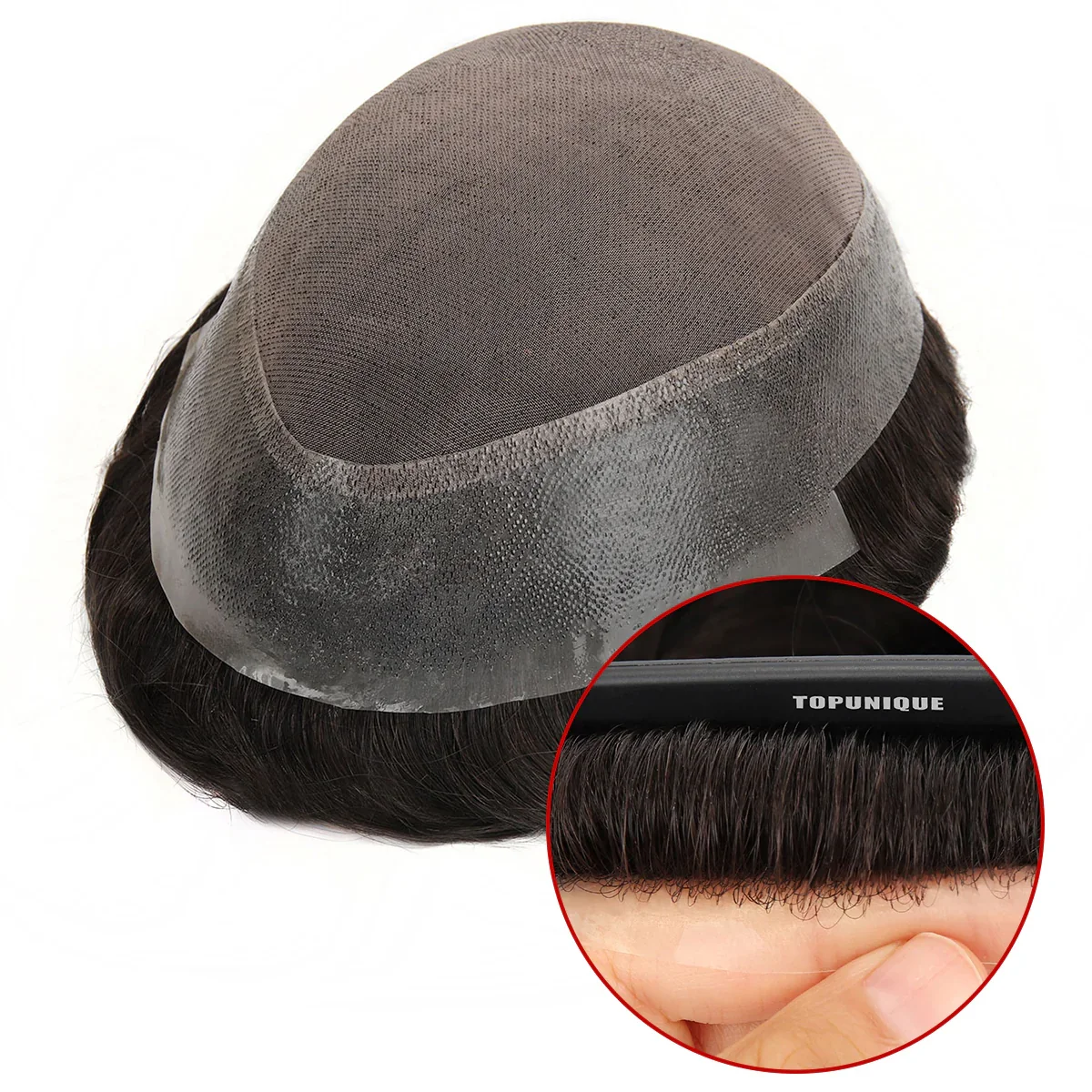 

TUM04 Premium Hair Toupee Mono Top with Poly Perimeter Indian Remy Hair Toupee for Thinning Man Men Toupees Realistic Looking