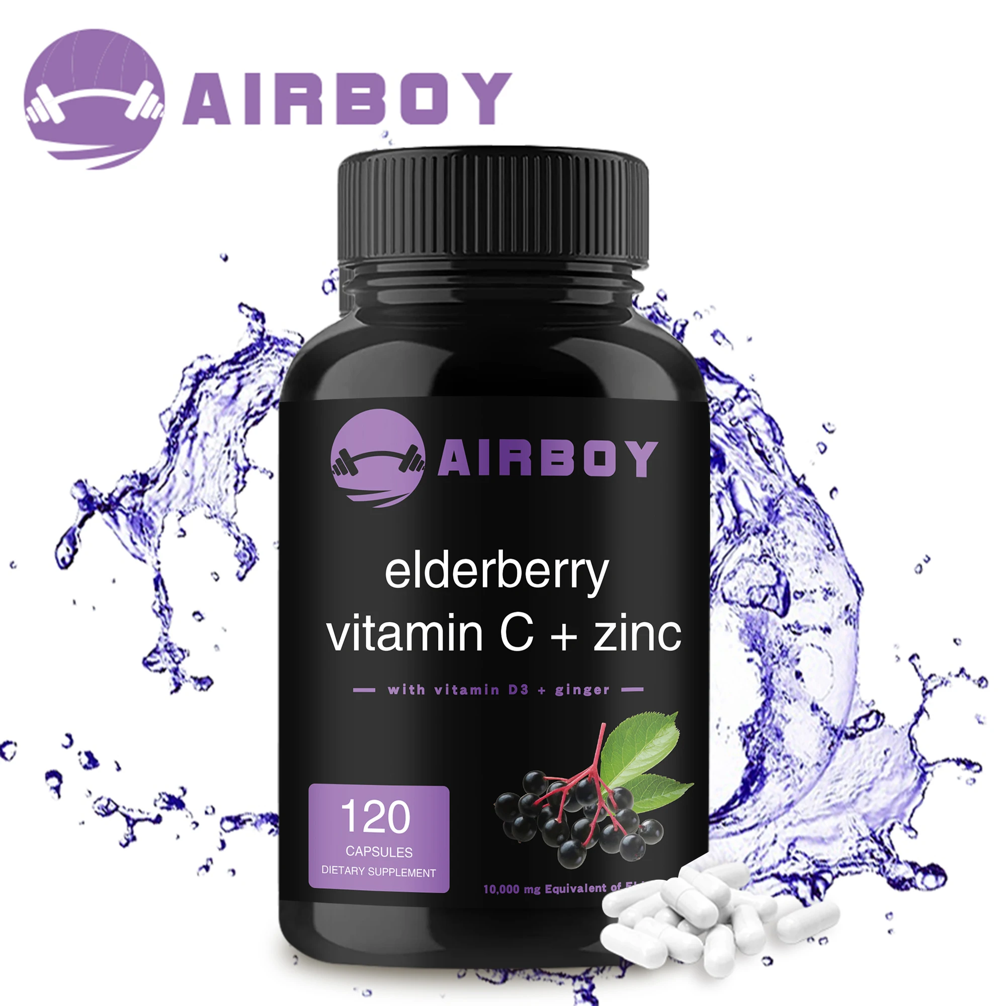 Elderberry Vitamin C + Zinc Supplement - Immune System and Energy Levels, Antioxidant, Improve Body Resistance - 120 Capsules