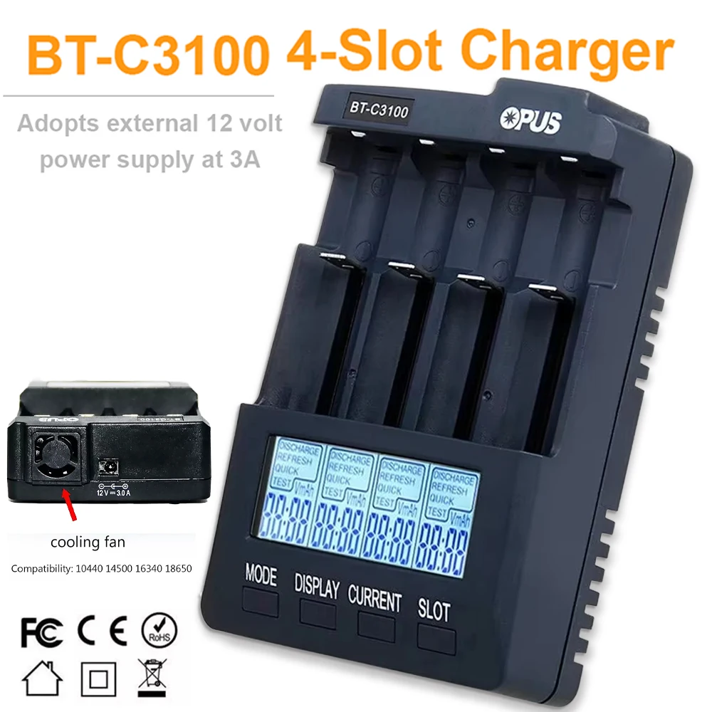 OPUS C3100 LCD شاحن بطارية ذكي لبطاريات ليثيوم أيون NiCd NiMH AA AAA 10440 14500 18650 LiFePO قابلة للشحن 1.2 فولت