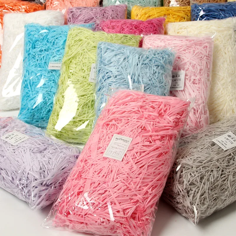 Papier froissé coloré en raphia, 100g, confettis déchiquetés, matériel de remplissage pour boîte cadeau d'anniversaire, décor d'emballage pour fête de mariage, bricolage