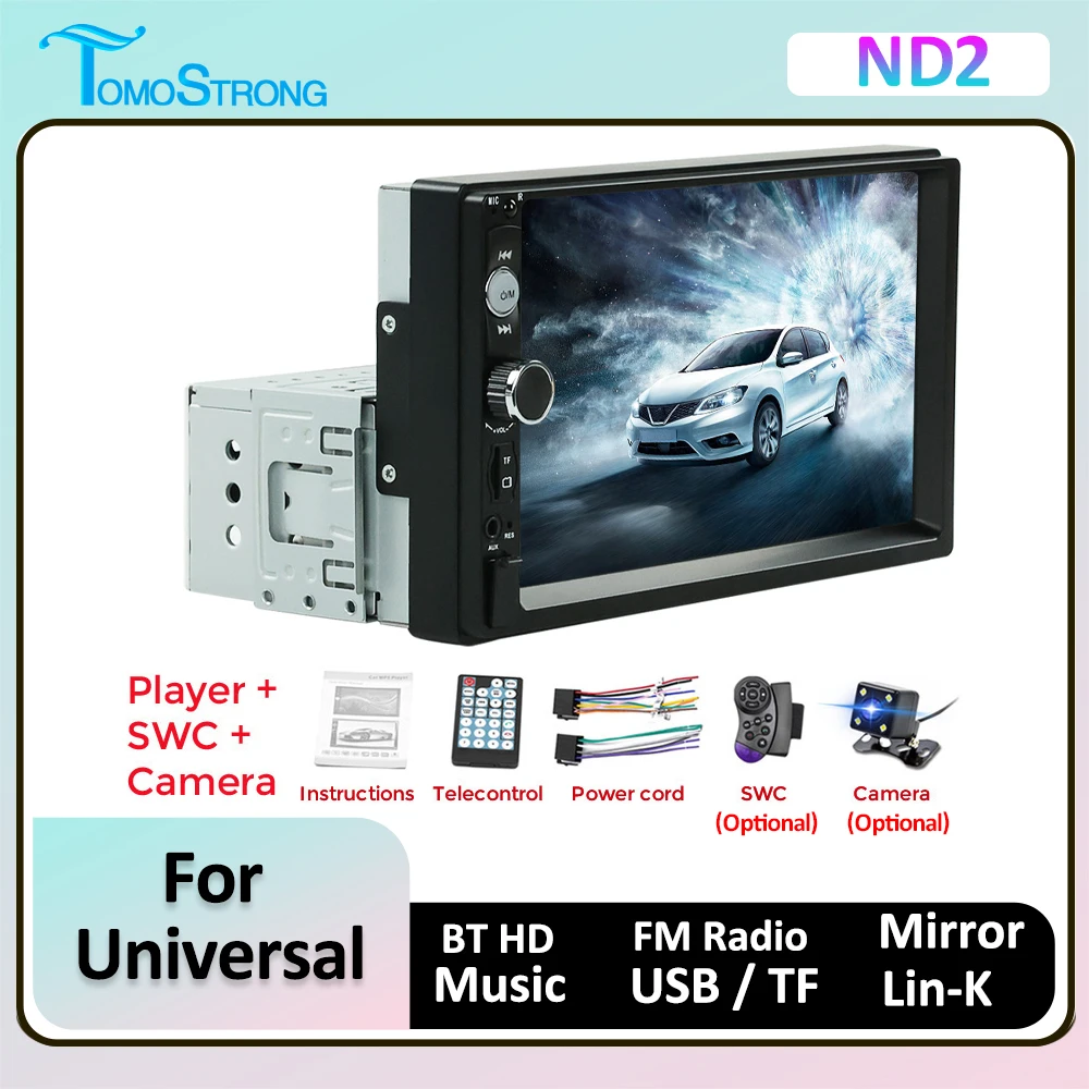 Uniwersalny 7-calowy odtwarzacz multimedialny 1 Din Car Radio Stereo MP3 MP5 Obsługa SWC/AUX/BT/SD/USB/Mirrorlink/FM/RCA/HD Video/U disk