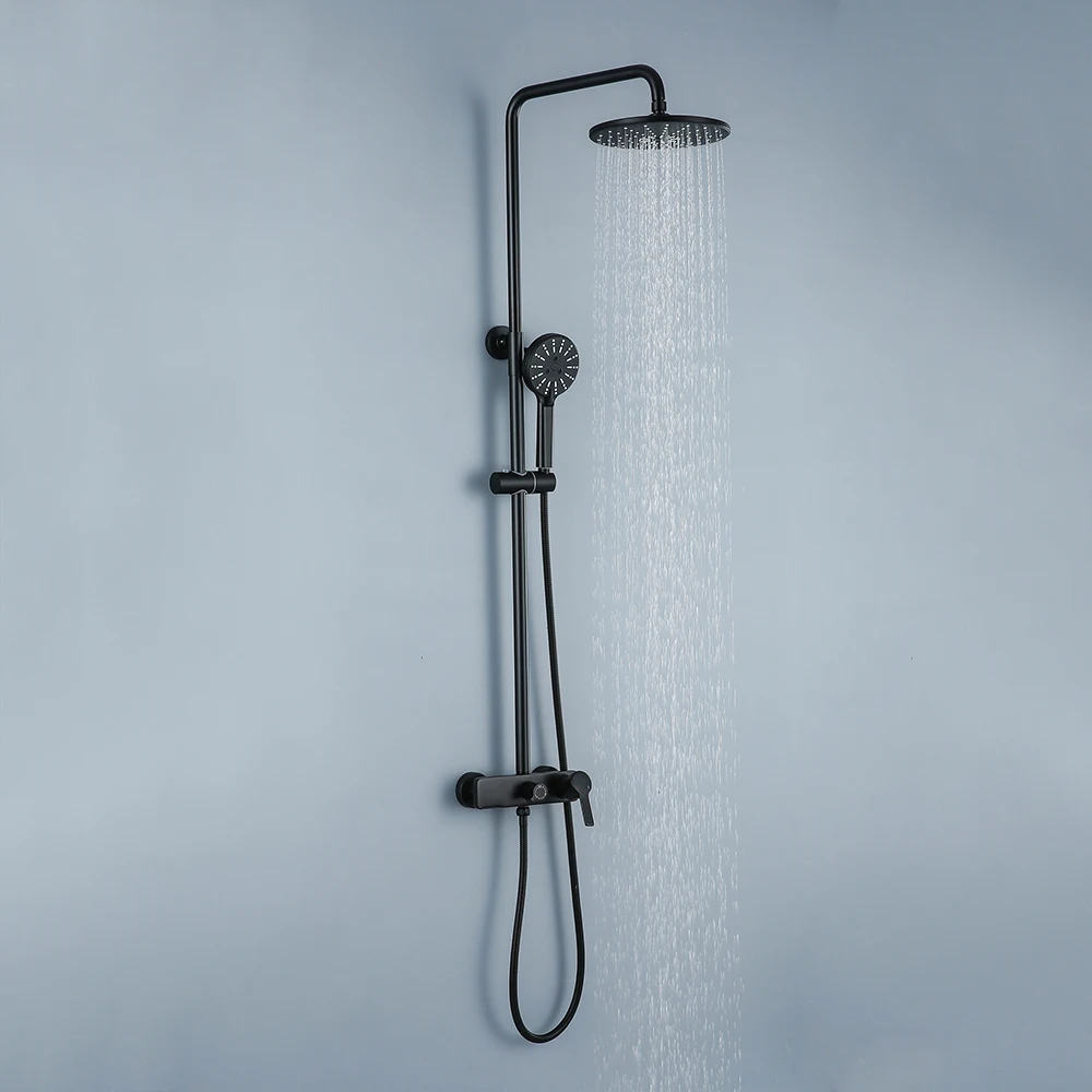 

SKOWLL Rainfall Shower Faucet Wall Mount Bathroom Shower System with Tub Spout, Matte Black KP-6006