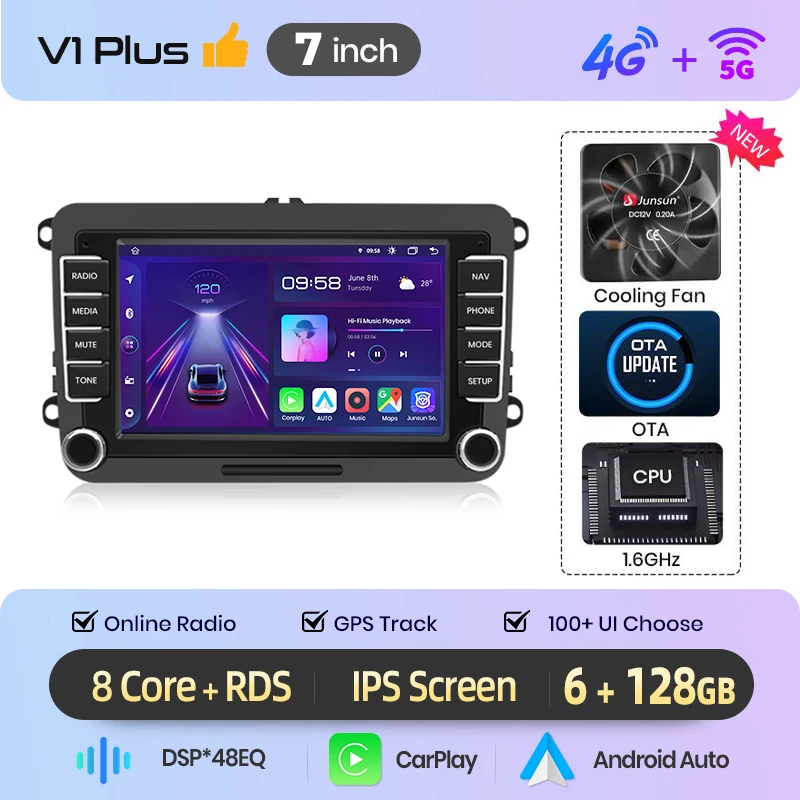 Junsun Android autoradio 7" 9" voor VW Volkswagen Skoda Octavia Golf 5 6 Touran Passat B6 Polo Jetta CarPlay Auto Stereo RDS DSP