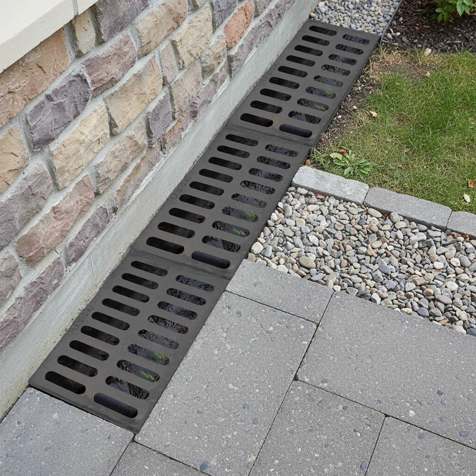 3 Pack Outdoor Channel Drainage Cover, Ductile Cast Iron Drain Grate, Outdoor Sewer Cover for Driveway