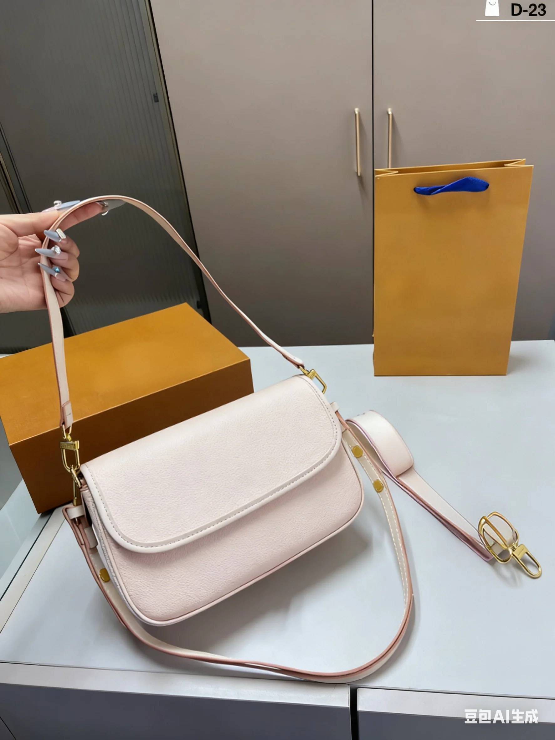 

2025 New Embossed Cherry Genuine Leather Crossbody Design Fashionable and Versatile Carry the Underarm Shell Bag