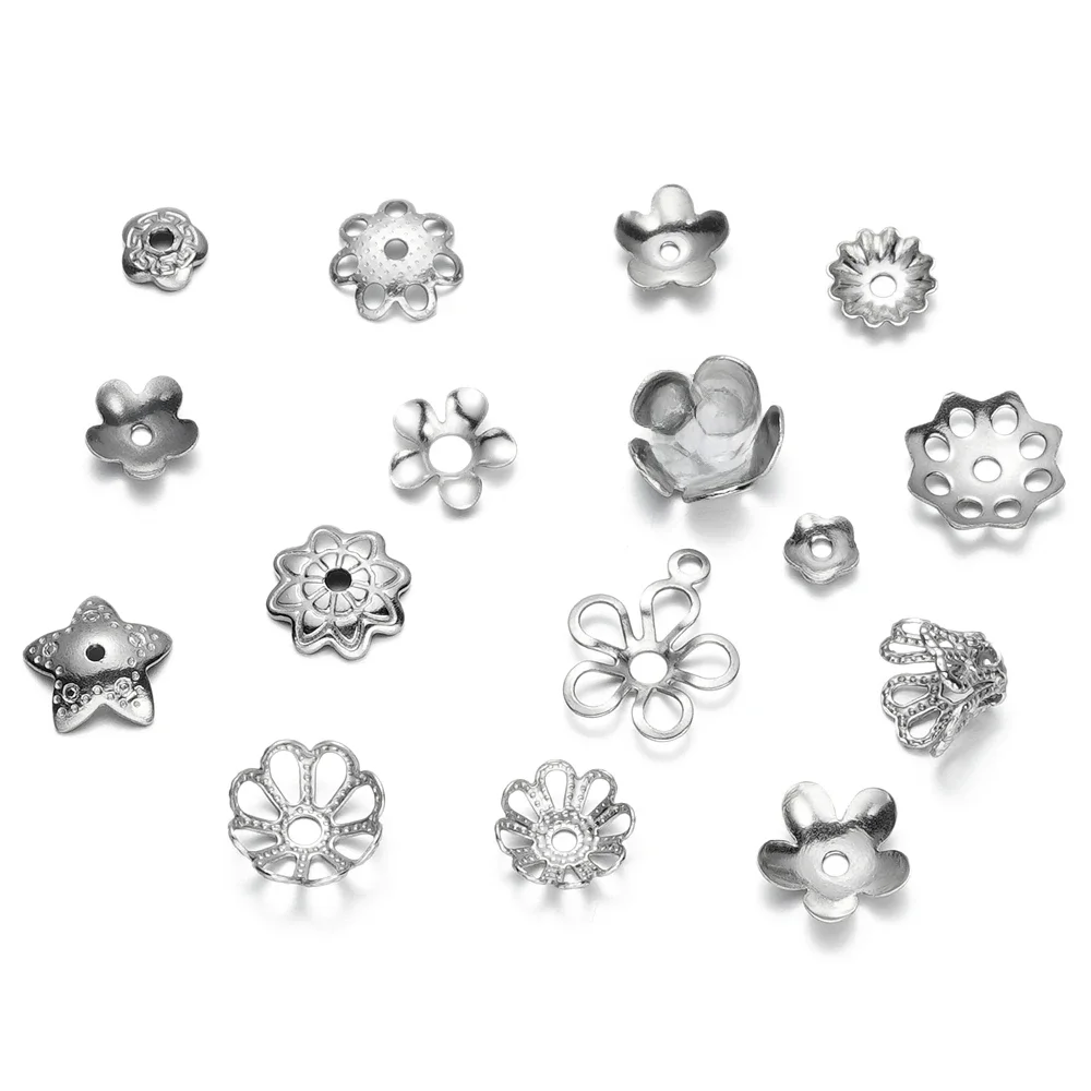 Bouchons de perles rondes en acier inoxydable, 20/50 pièces/paquet, feuilles d'arbre à fleurs, pour la fabrication de bijoux faits à la main, accessoires de Bracelet et de collier