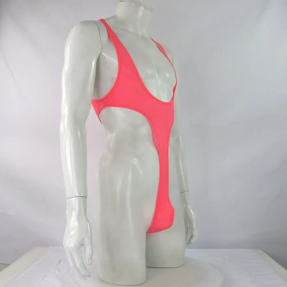 Mens G4272 bodysuit Thong Leotard High Cut Racer Back Nylon spandex soft thin jersey semi c-thru