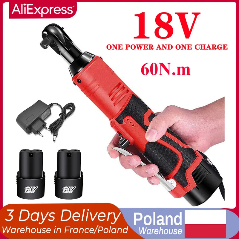 18V Cordless Electric Screwdriver rechargeable Wrench 3/8 Inch Right Angle Ratchet Wrench Removal Screw Nut Car Repair Tools