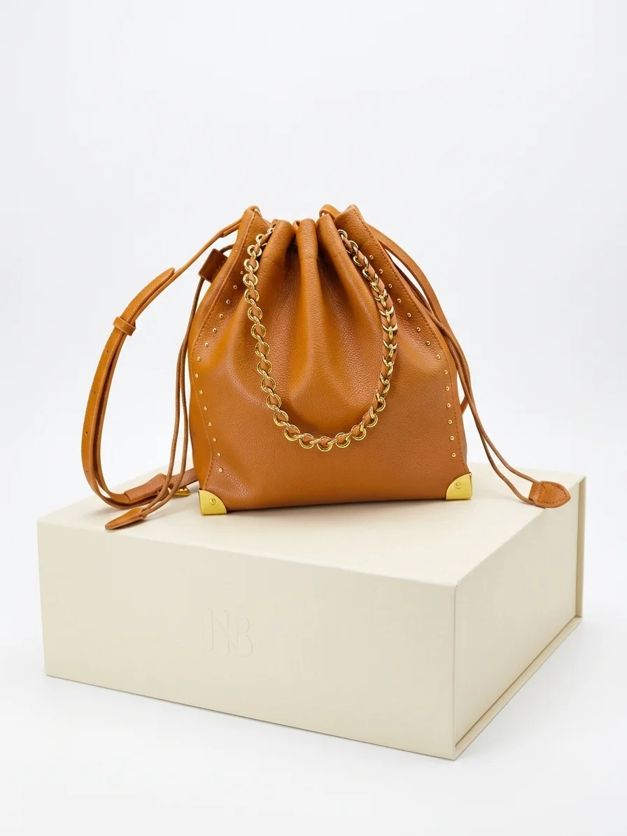 

2026 Fashion New Women's Bag 23X27X8CM Brown Calfskin Bucket Bag Backpack Handbag No Box