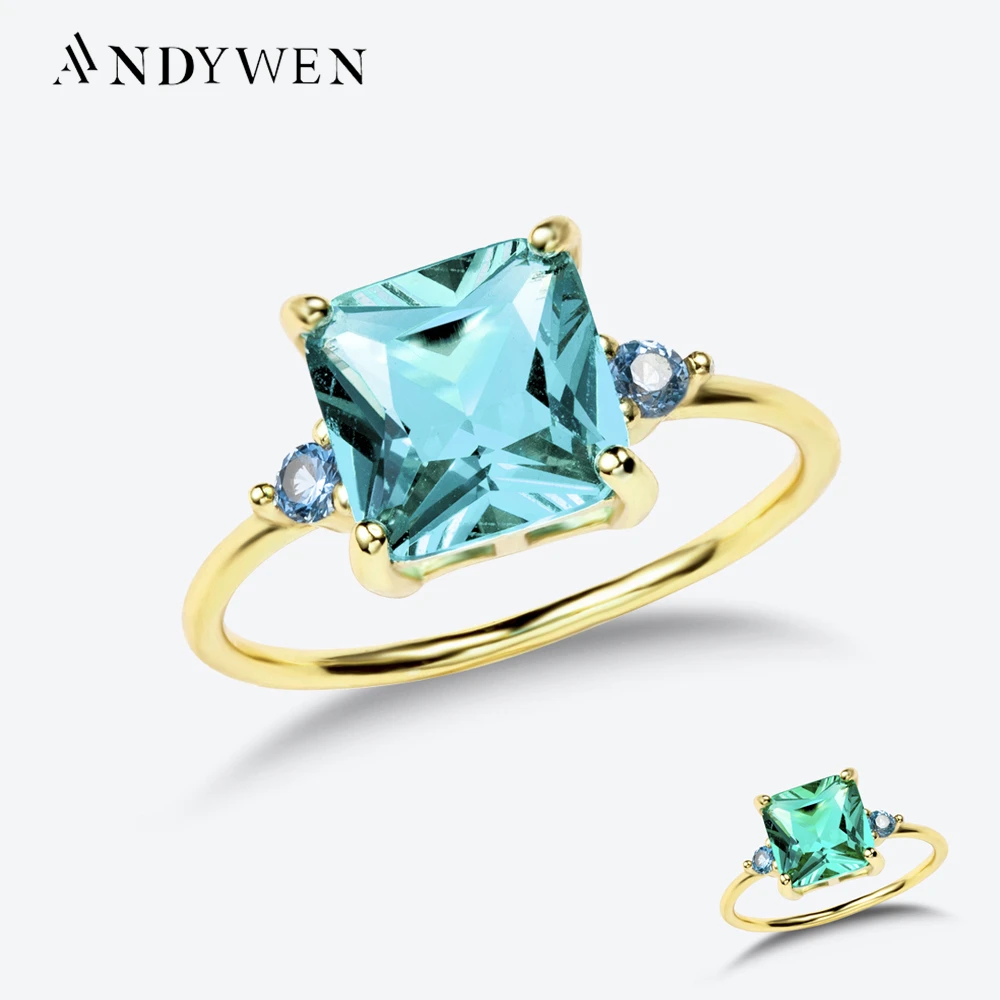 ANDYWEN 925 Sterling Silver Gold Big Green 9mm CZ Zircon Ring Crystal Women Wedding Luxury Definite Luxury Fine Jewelry