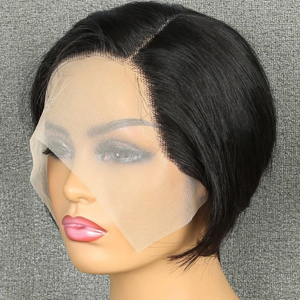 Wig pendek Wig potongan Pixie Ombre berwarna rambut manusia Wig rambut manusia murah diskon Wig renda transparan obral