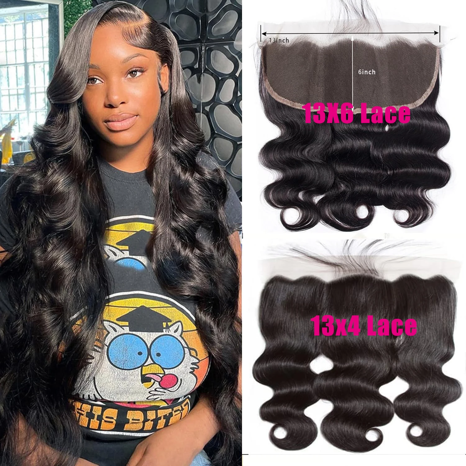 13X6 Kant Frontaal Body Wave Transparant Kant Frontaal 13X6/13X4 HD Vetersluiting Voorgeplukt Natuurlijke haarlijn Braziliaanse Remy Haarsluiting voor Vrouwen