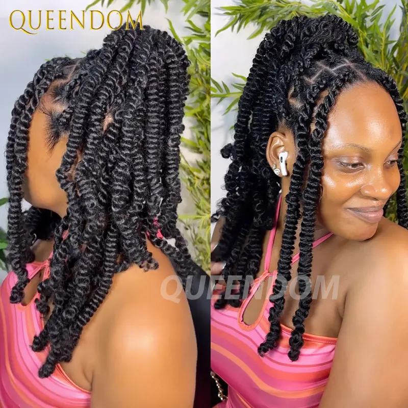 

Spring Afro Twist Wig Dreadlock Wigs For Black Women 12" Bob Spiral Curls Wig Afro Braided Wigs Faux Locs Braiding Synthetic Wig