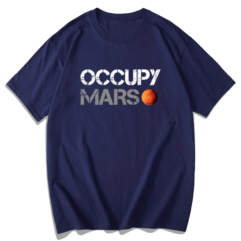 Occupy Mars Letter Printed Short-Sleeved T-shirt High Quality Cotton Men And Women Casual Oversize Loose Fashion Outdoor Tops