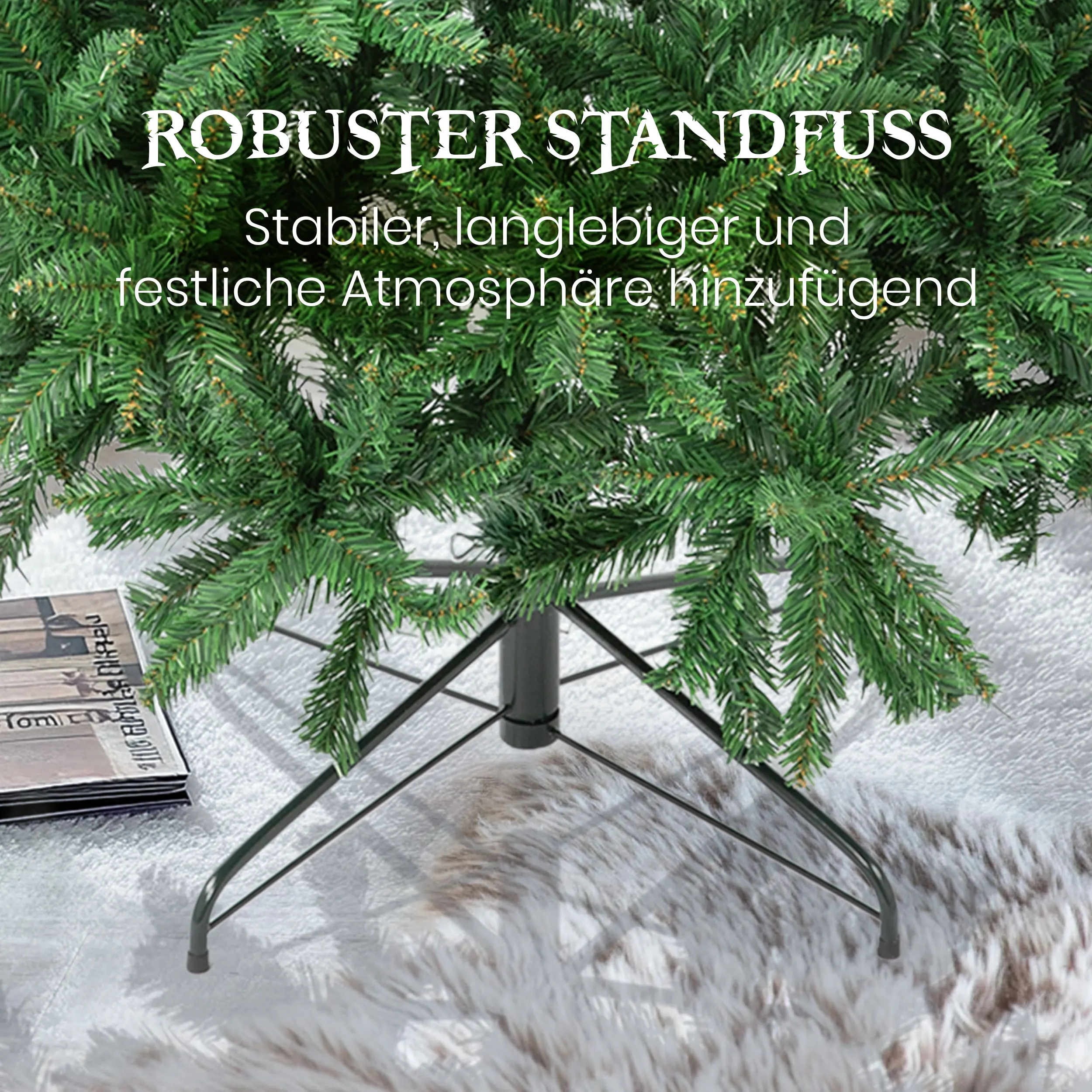 180 cm künstlicher Weihnachtsbaum aus PVC mit 1205 Spitzen, Metallständer, faltbare, einfach zu montierende Bäume, Neujahrs-Party-Dekoration für den Innenbereich – Detail 2
