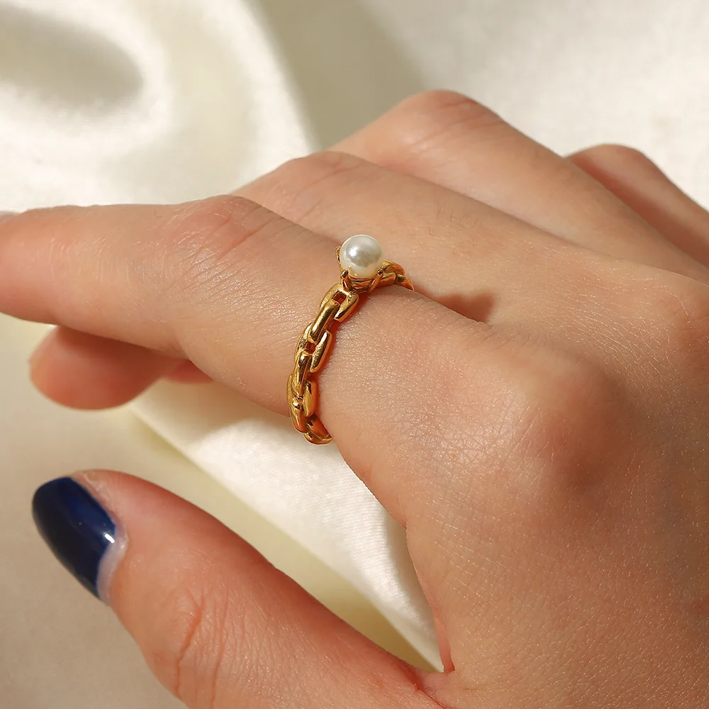 

Freshwater Pearl Ring Stainless Steelwith Adjustable Opening French Jewelry Fashionable Net Red Influencer Accessories Gift Mom