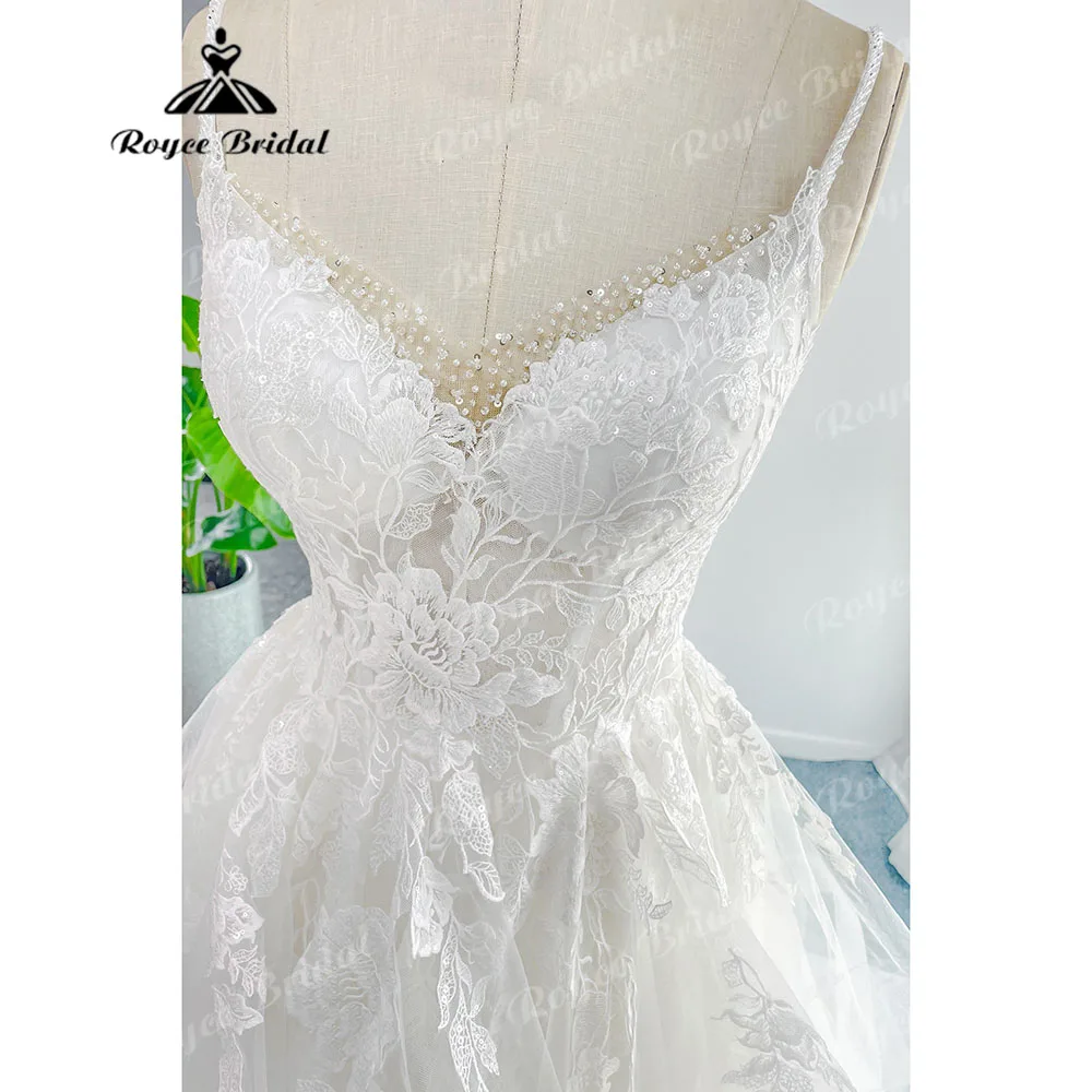 Princess Lace Puffy Wedding Dress for Women 2024 Backless Spaghetti Straps Bridal Gown Custom Made sukienka na wesele Roycebrida