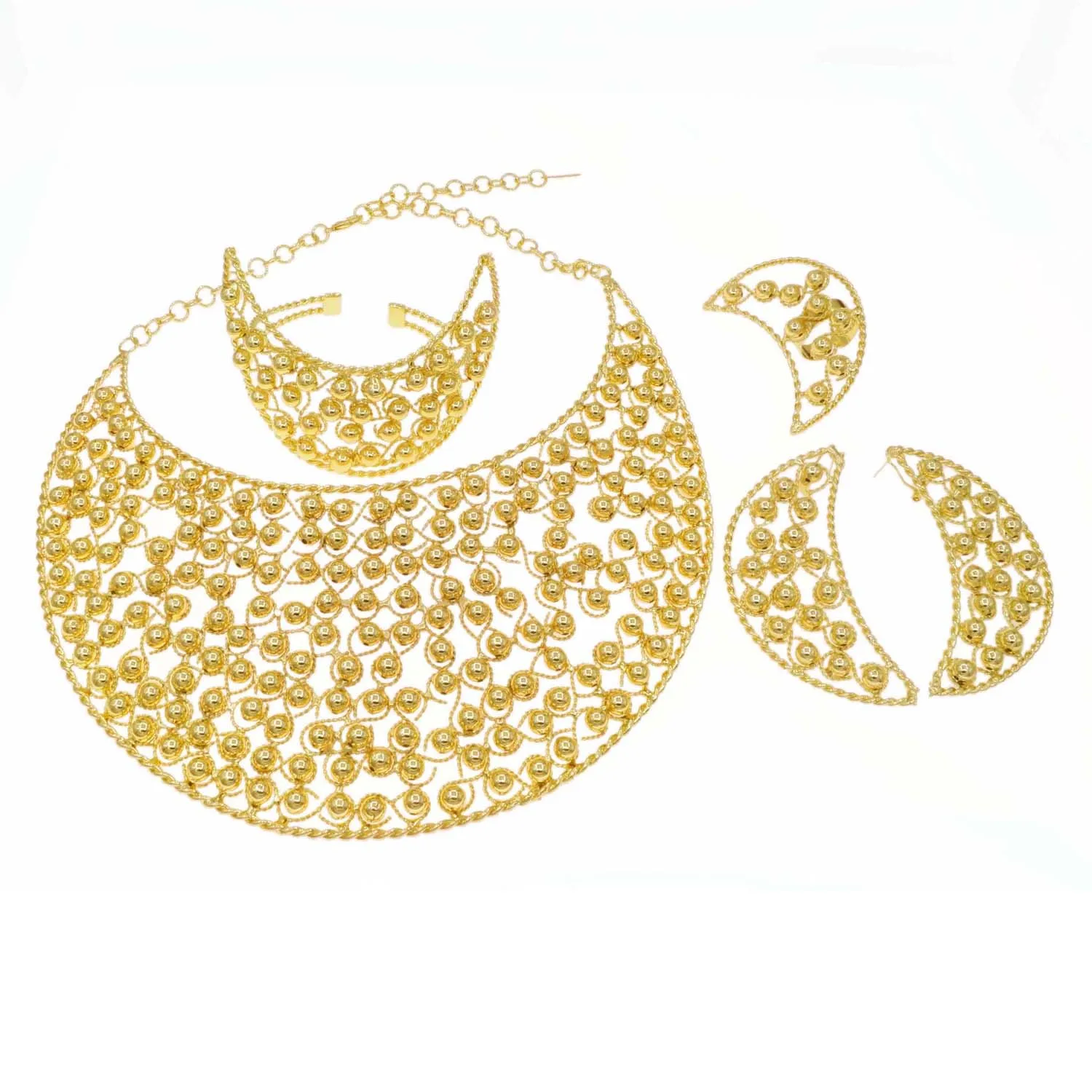 Luxury Jewelry Set For Women 24K Gold Plated Original Large Necklace Bracelet Moon Earrings Nigerian Wedding Jewelry