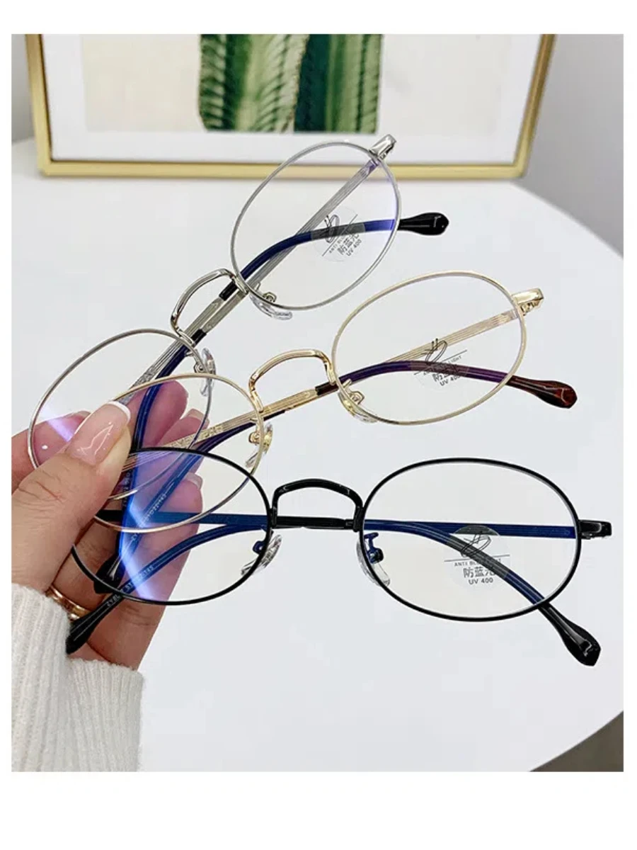 2024 Gold Wire Small Frame Glasses for Women Round Retro Anti-blue Light Glasses Frame