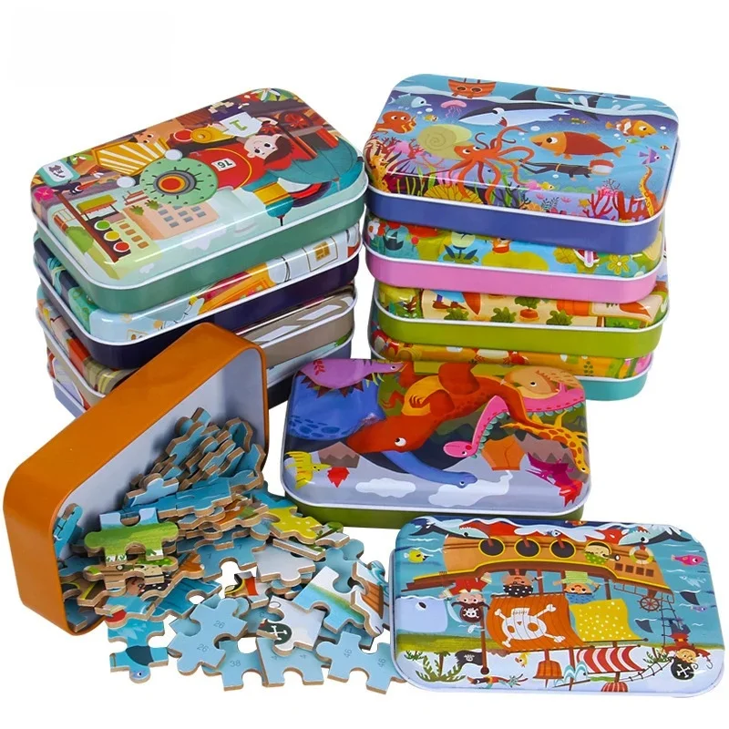Gorące nowe 60 sztuk drewnianych puzzli dla dzieci Cartoon Vehicle Animal Wood Jigsaw Baby Learning Educational Toy Kids Gift — zdjęcie 2