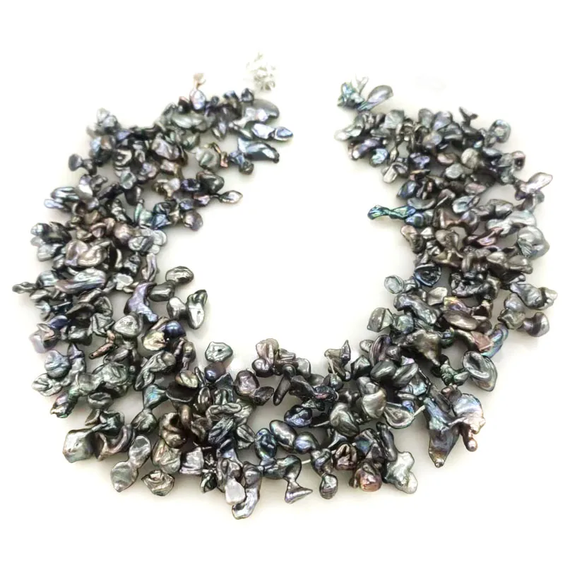 16 بوصة 6-12 ملم عصا خضراء جانبية محفورة لؤلؤ كيشي طبيعي فضفاض