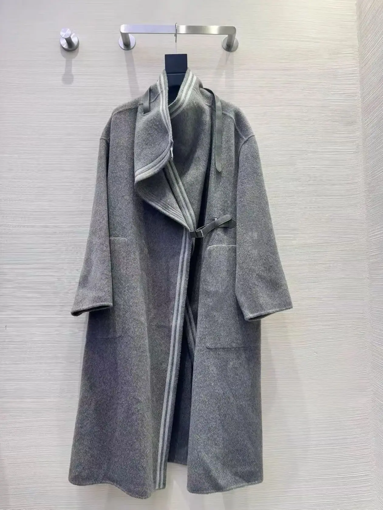 Elegant women's autumn-winter solid color cashmere-wool coat