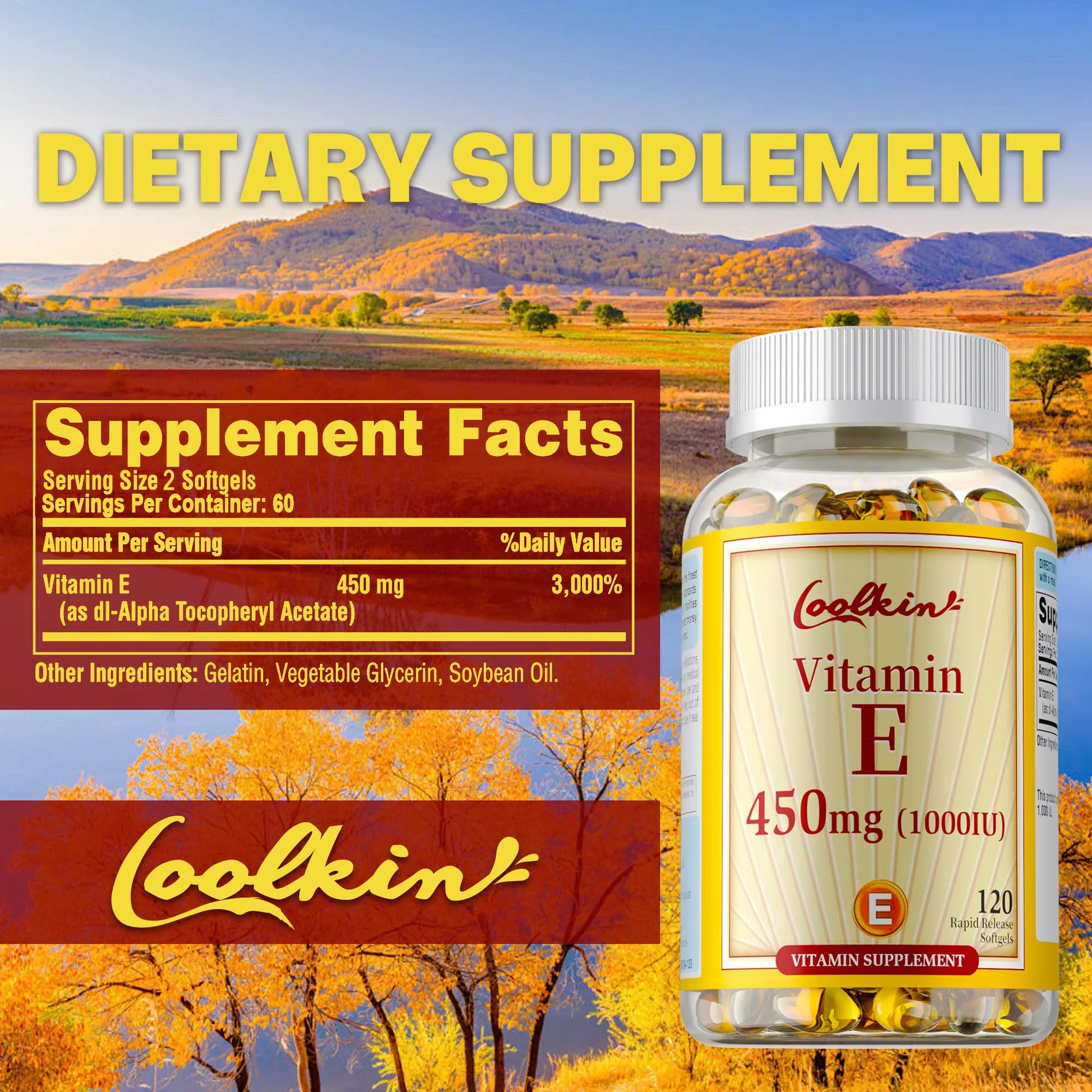 Vitamin E Capsules 450mg - Skin Firming, Wrinkle Reduction, Anti-aging, Antioxidant - 120 Capsules