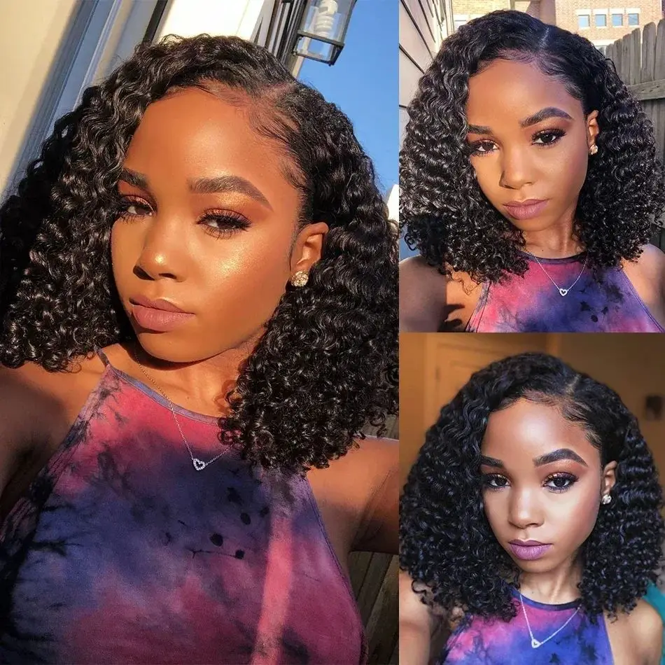 Curto Bob Perucas para Mulheres, Onda Profunda, 13x4 Lace Front, 4x4, Cabelo Humano, Encaracolado, Ondulado, Lace Frontal Encerramento Perucas, 200% Densidade