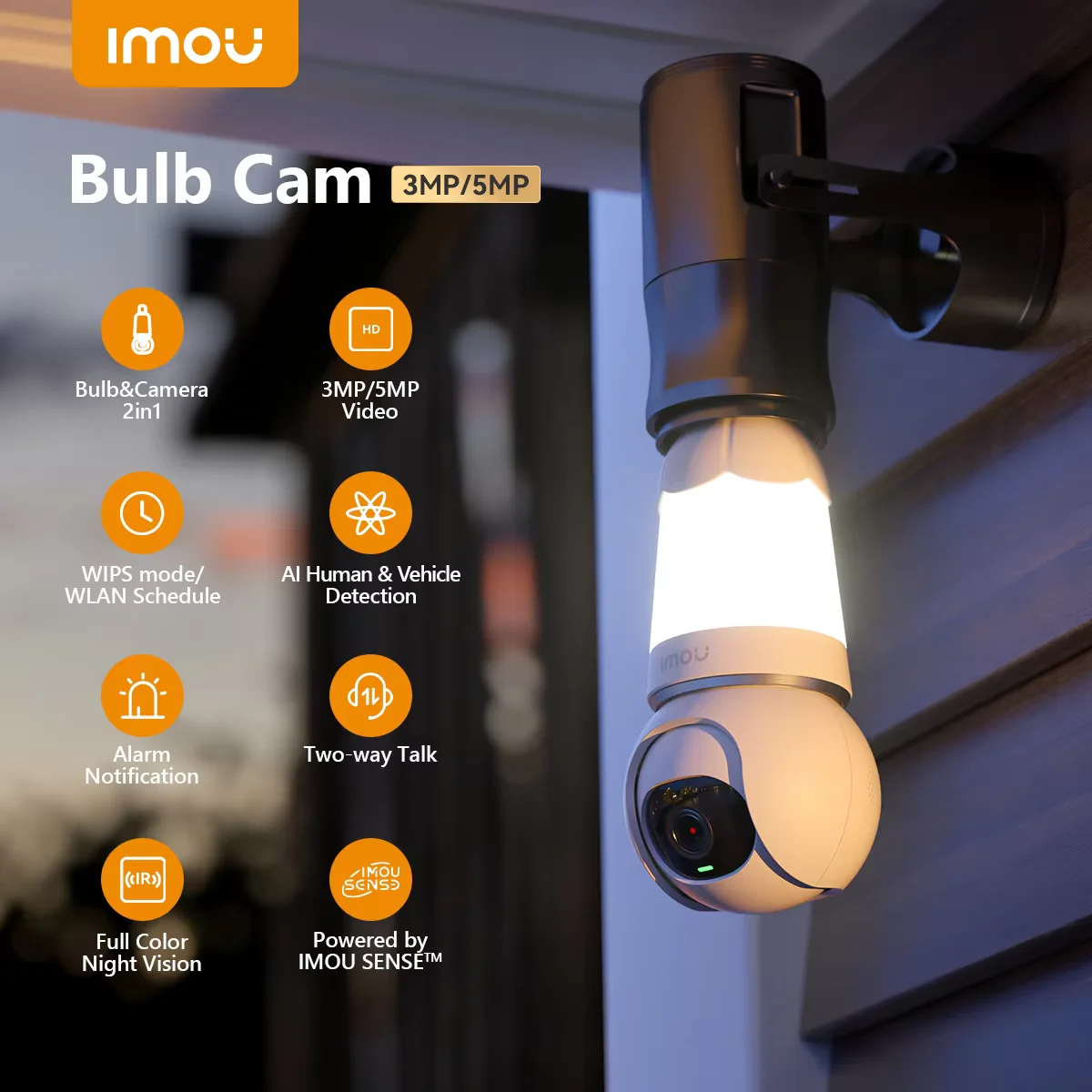 IMOU Bulb Cam 2 in 1 E27 Surveillance Camera 360°  Human & Vehicle Detection Security Monitor Wifi Camera Colorful Night Version