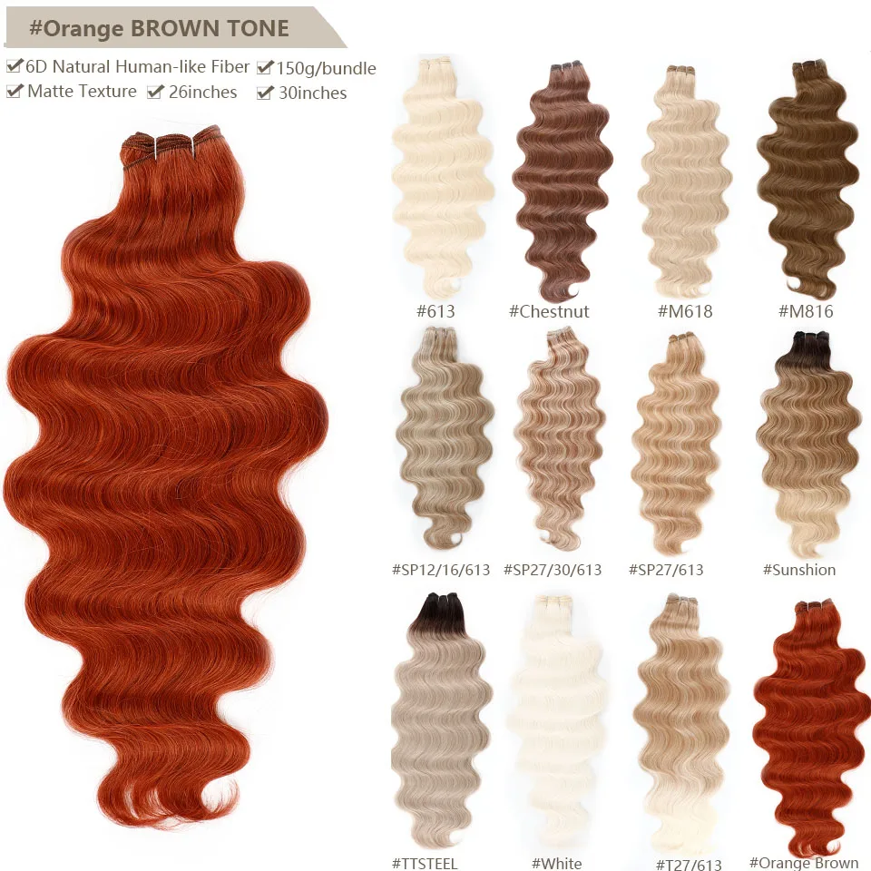 Orange Bio Human-Like Body Wave Hair Weave Bundles Synthetic Heat Resistant Fiber Hair Extensions Soft Natural Hair Extension