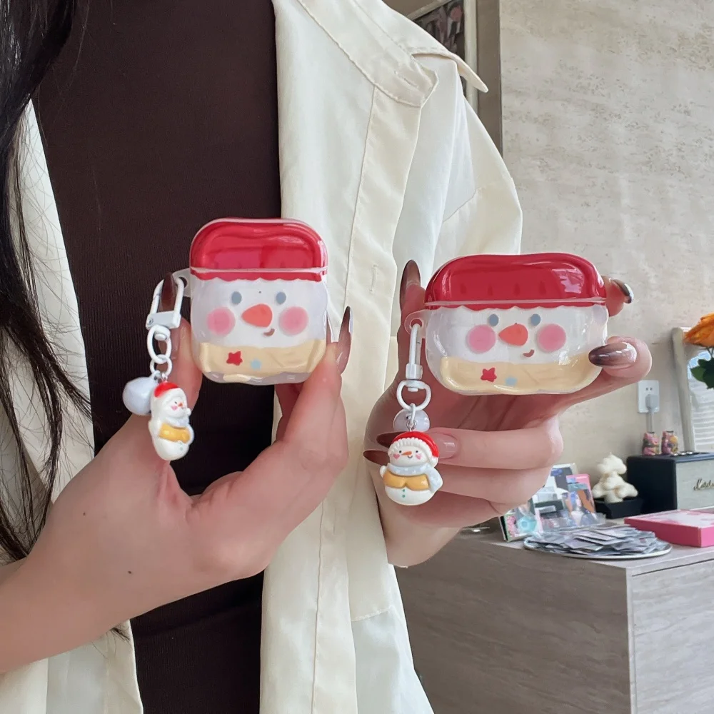 

Cute red hat snowman headphone protective case, suitable for AirPods 4/3/2 Pro/2/4, with pendant, cute new protective case