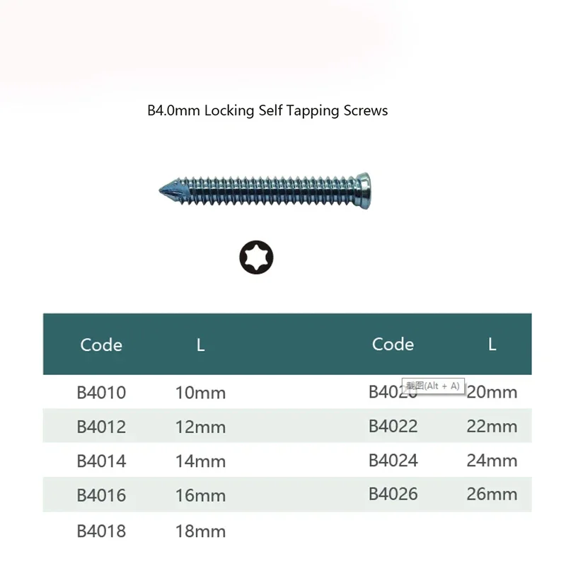 

Veterinary Orthopedics B4.0 ALPS Titanium Alloy Self Tapping Locking Screws For Animals And Pets