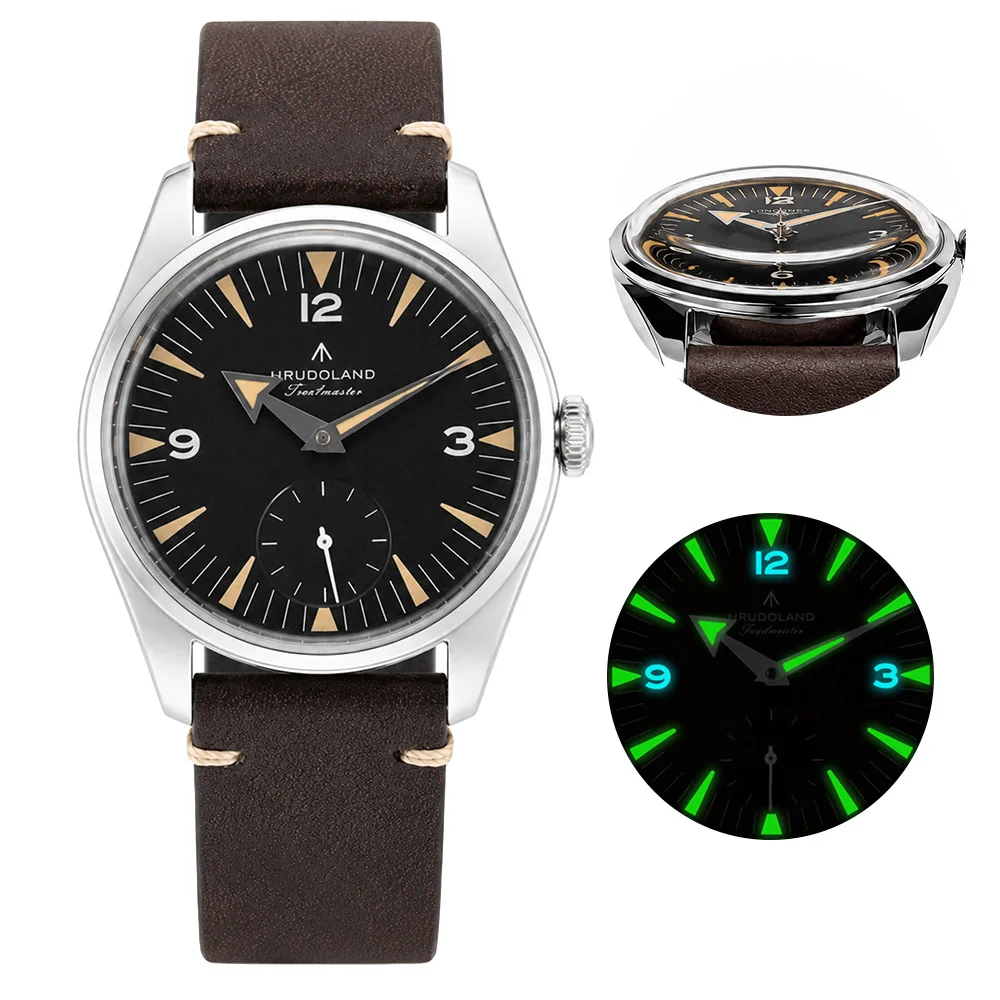 HRUODLAND Ocean Watch Men Vintage Quartz Watch Small Seconds Broad Arrow Hands Domed Crystal Luminous Japanese VD78