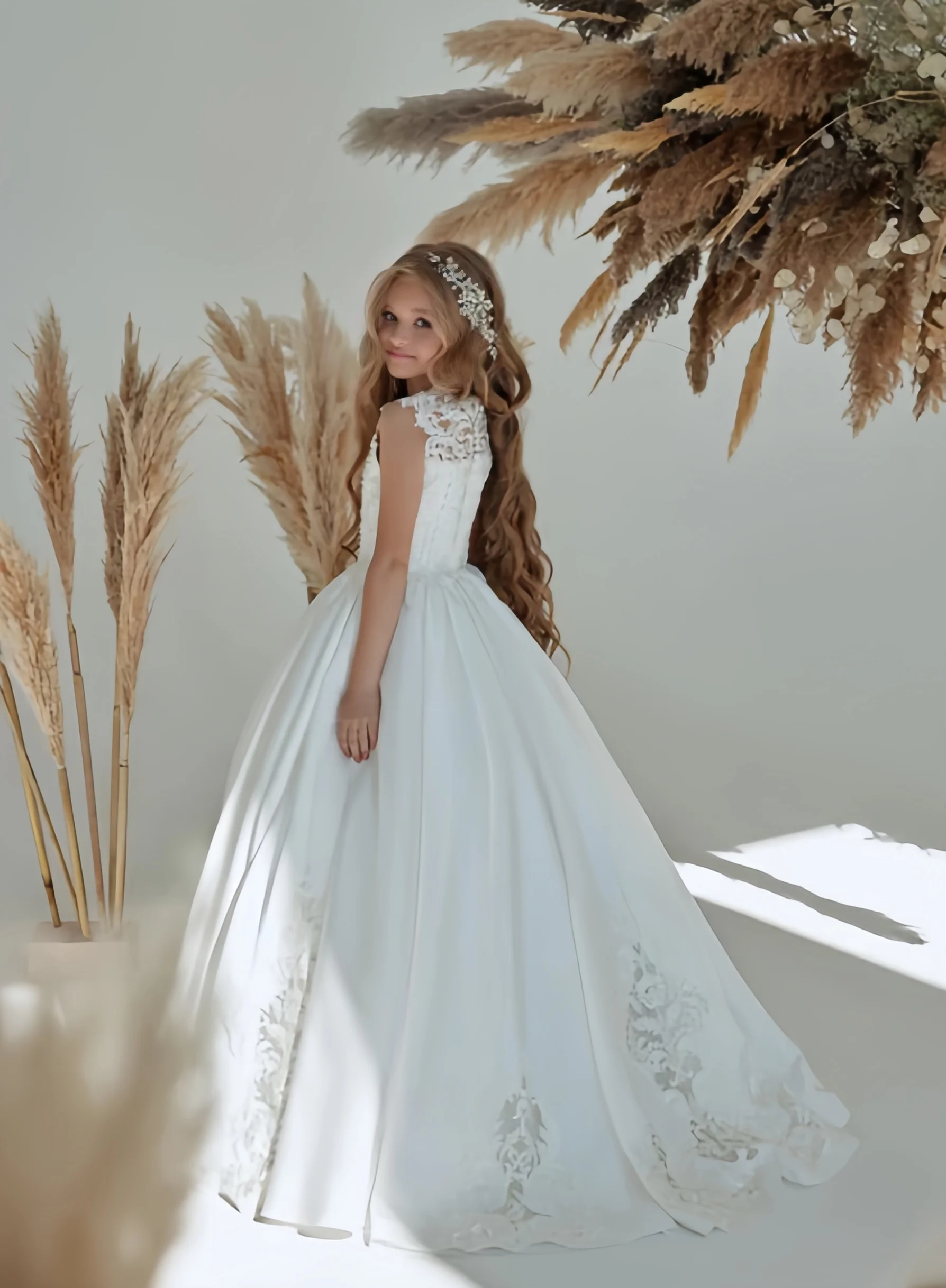 فستان فتاة الزهور بخياطة من الدانتيل بنمط توتو أنيق وحلو لحفلات الاستقبال الرسمية والاحتفالات العطلات