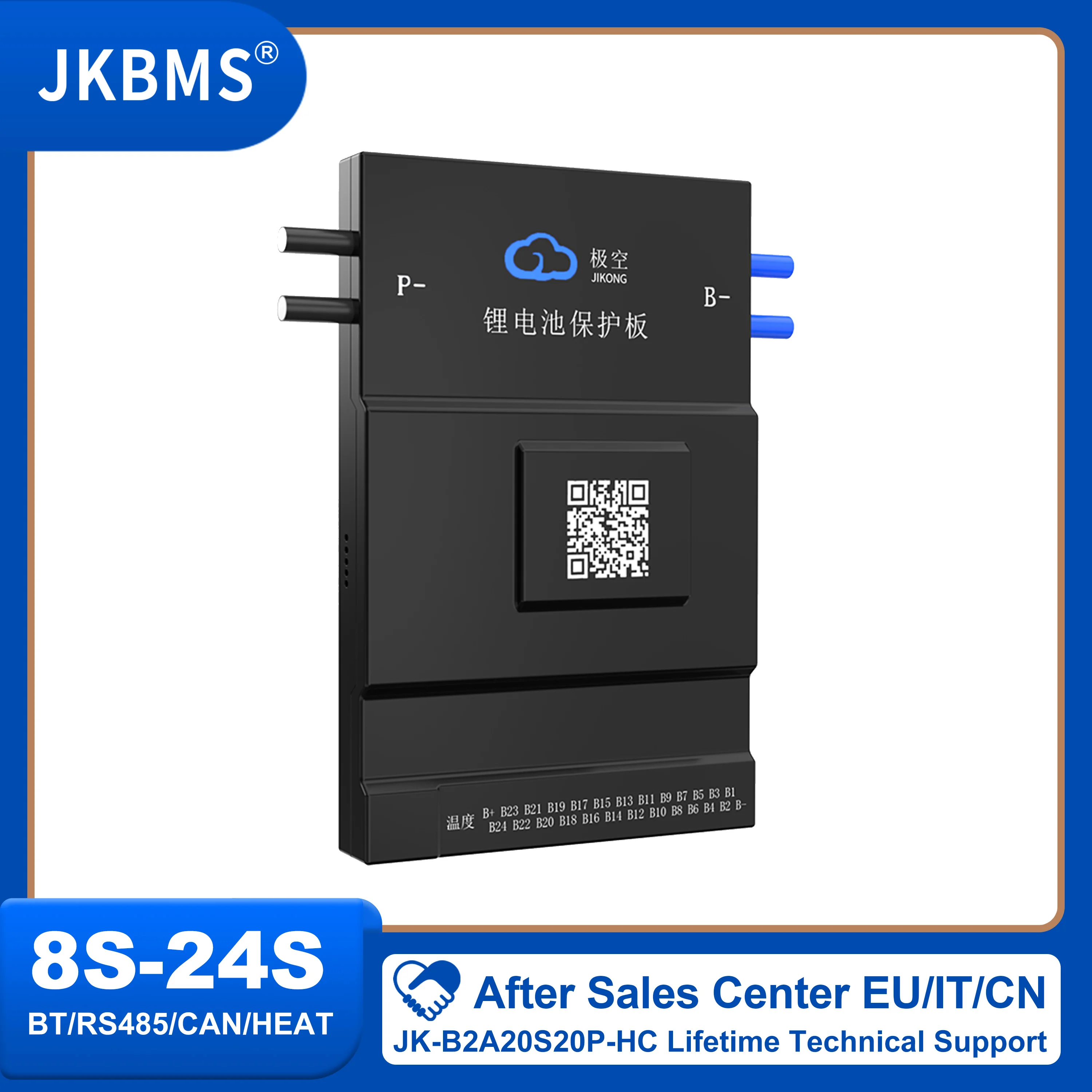 JKBMS B2A20S20P 2A BALANCE CURRENT BMS 200A BT Heat CAN 8S-20S 36V 48V 60V Li-Ion LTO Battery Lifepo4 Battery Storage Bluetooth