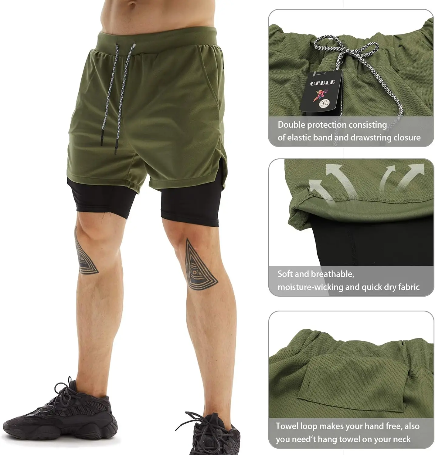 

Men's Double Layer Fitness Shorts Men Fitness Gym Training 2 in 1 Sports Shorts Quick Dry Workout Jogging Double Deck Summer