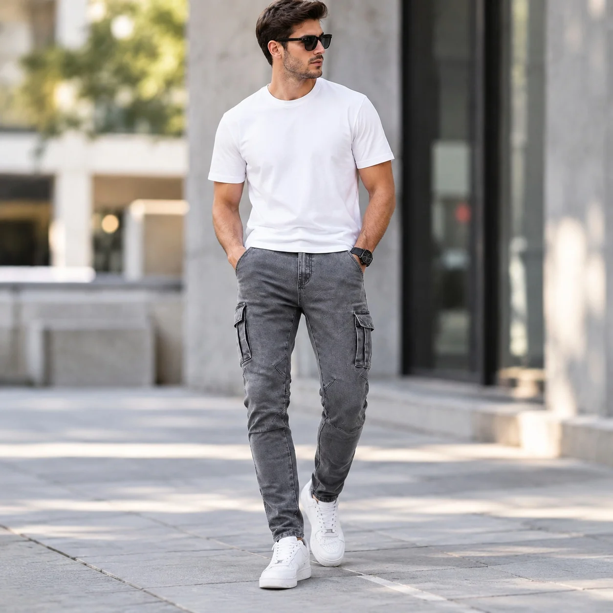 Pocket Pockets Jeans Straight Leg Amekaji with Multiple Pockets Water Washed Full Length Pleated Mid Waist Zipper Fly Men Jeans