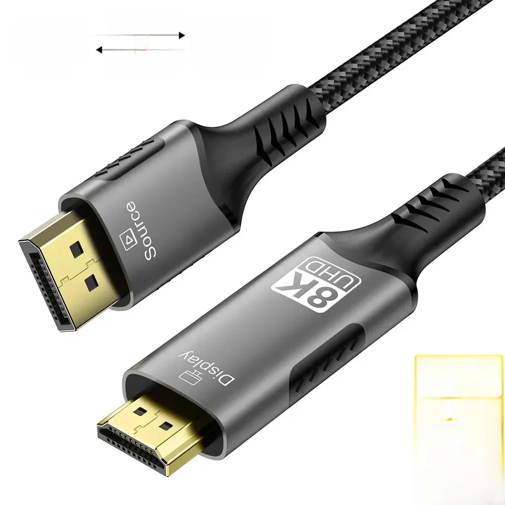 Câble compatible DisplayPort vers HDMI 8K@60Hz 4k@120Hz Adaptateur DP vers HDMI Port d'affichage vidéo audio pour PC HDTV Projecteur Ps5
