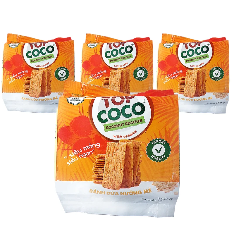 Top Coco Coconut Crackers Sesame Flavor 150g x 4 Bundles