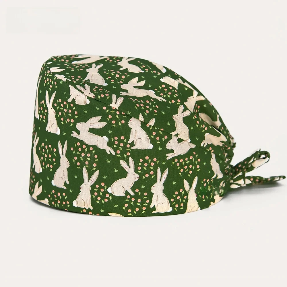 Casquette chirurgicale à imprimé vert lapin mignon, chirurgiens et personnel de salle d'opération pour les travailleurs de la santé, casquette uniforme