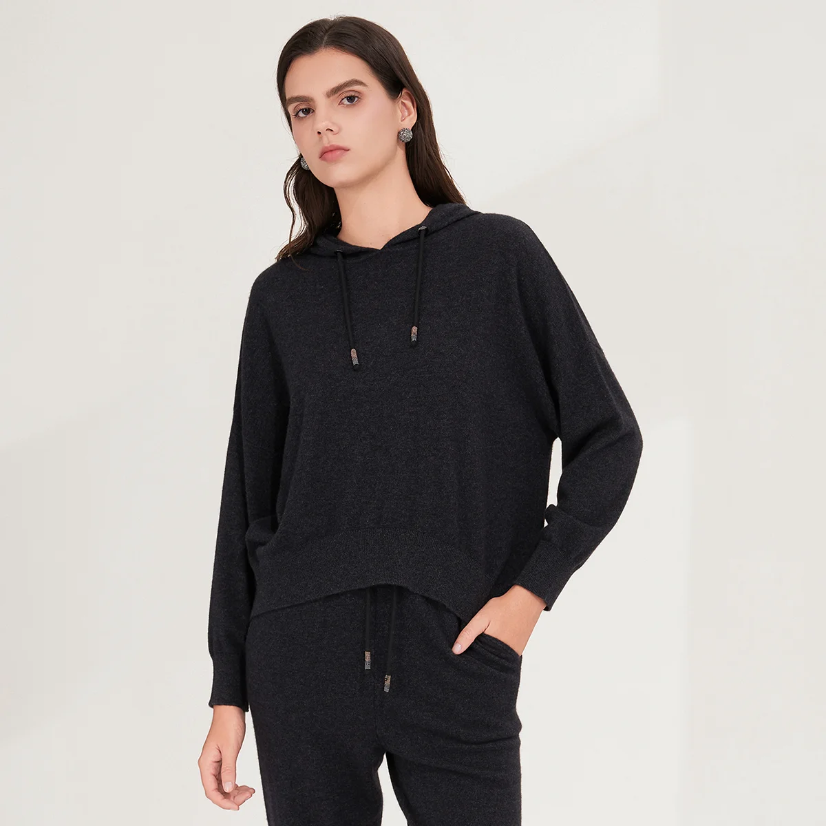 

BY4521289 Luxury Womens Pure Cashmere Hoodie Pullover Soft Warm Knit Top Minimalist Designer Style Sweater