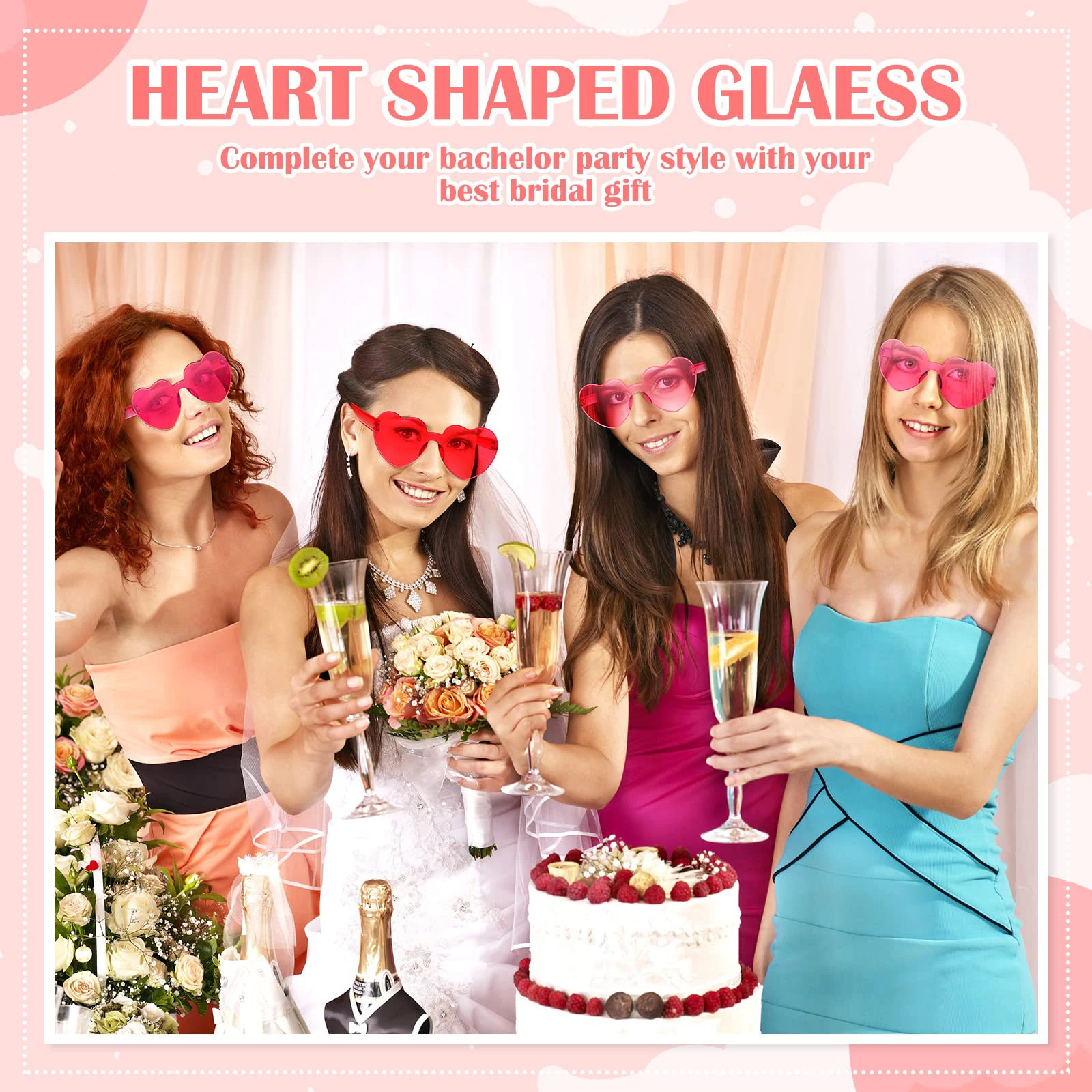 12-80Pcs Heart Sunglasses Rimless Fun Sunglasses Bachelor Party Favors Candy Colorful Glasses Wedding Gift Party Favor for Guest