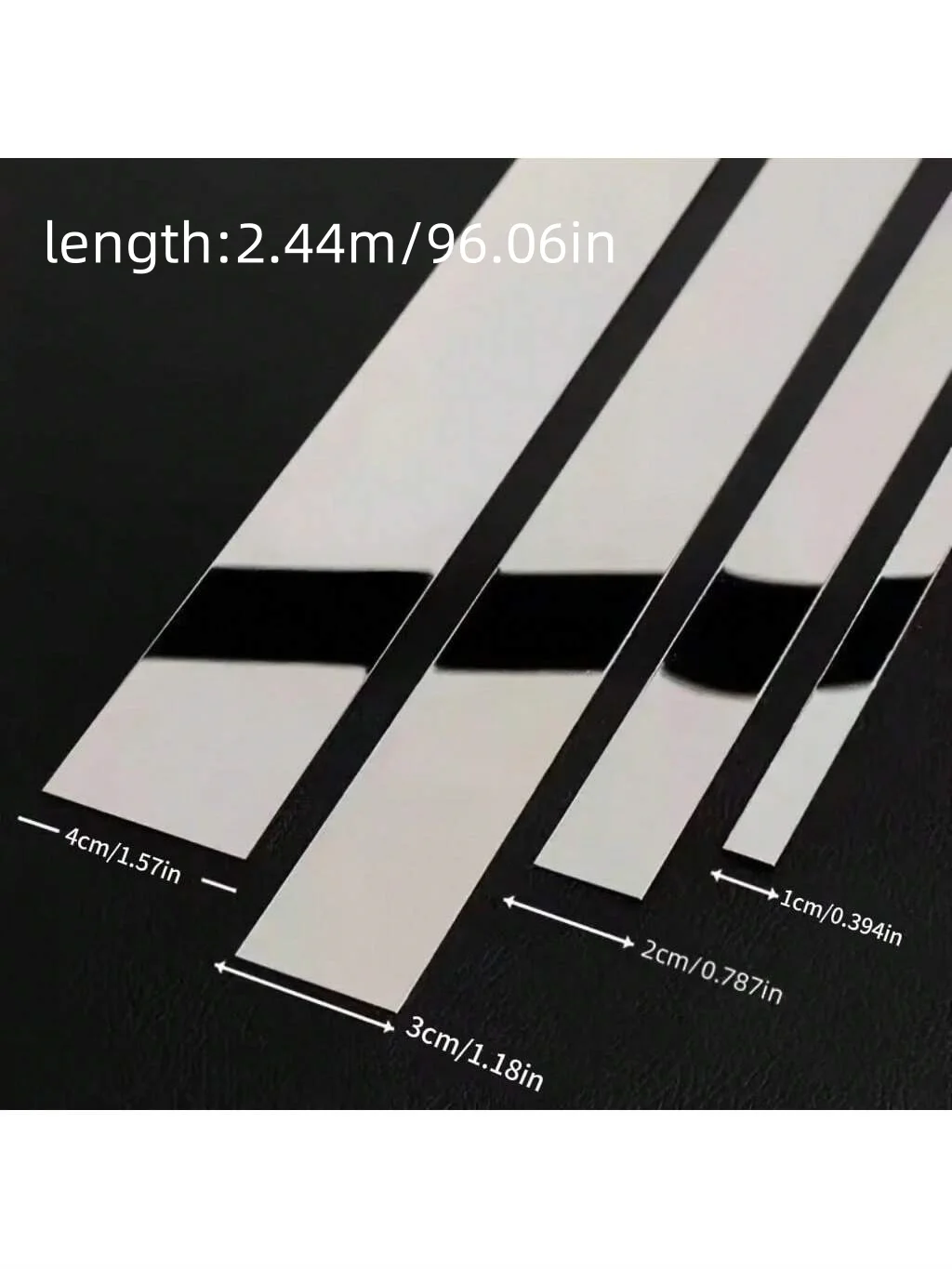 1PC 2.44M/96.06in Mirror Stainless Steel Flat Decorative Lines Wall Stickers Silver Titanium Background Wall Edge Strips