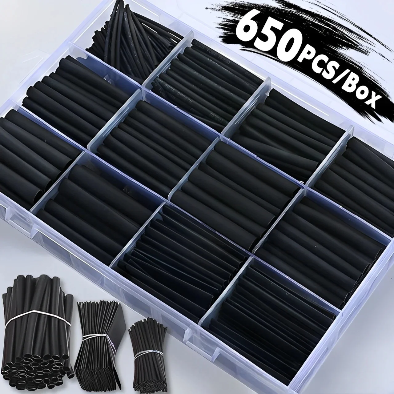 Kit de tubes thermorétractables noirs, gaine thermorésistant, emballage de fil rétractable, câble de connexion électrique, manchons d'isolation, protecteur