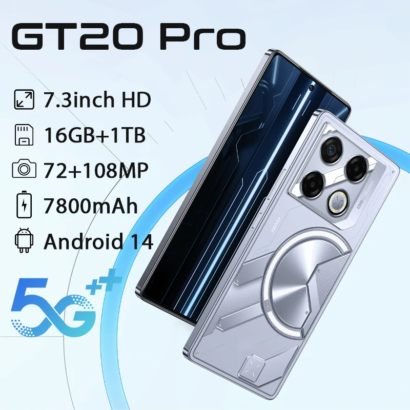 

Original Mobile Phones GT20 Pro Brand New smart phone 5g 7.3inch HD Cellphones 16GB+1TB 108MP Camera Dual Sim Face Unlocked