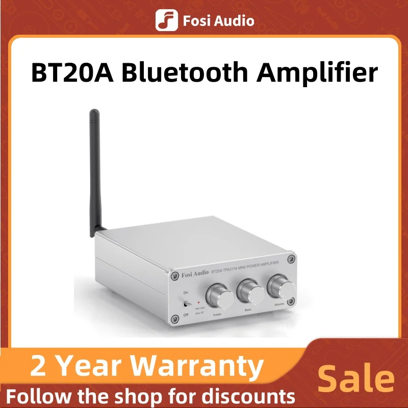 Fosi Audio BT20A Bluetooth 5.0 Receiver Amplifier Audio Digital Power Amplifier  2*100W Mini HiFi Class D Home Speaker