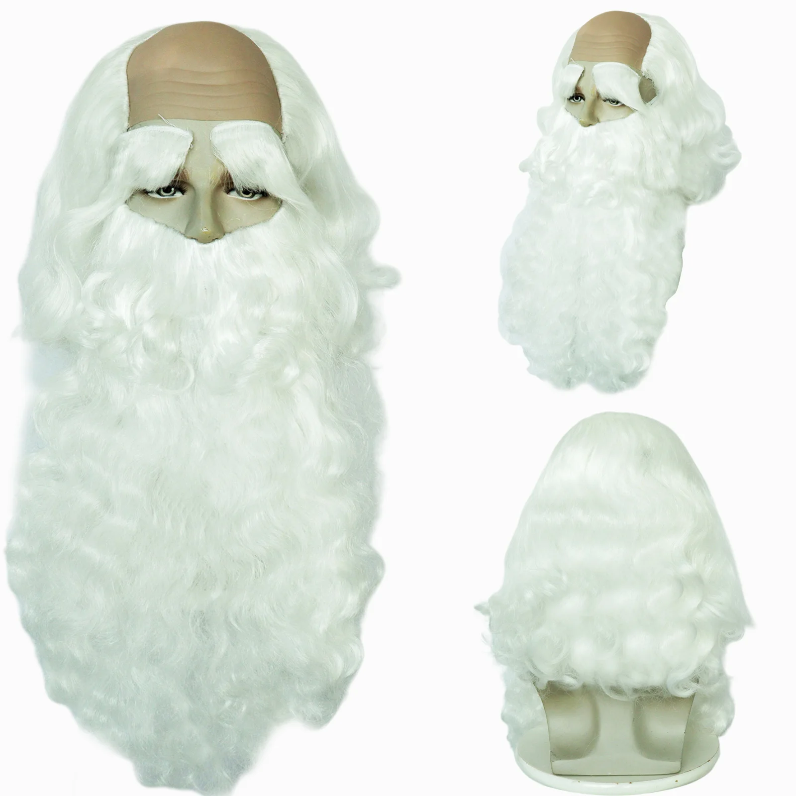 Synthetische 4 Stuks De God Van De Levensduur Pruik, Witte Golvende Clown Kale Pruik Voor Halloween Party Kostuum Oude Man Pruik